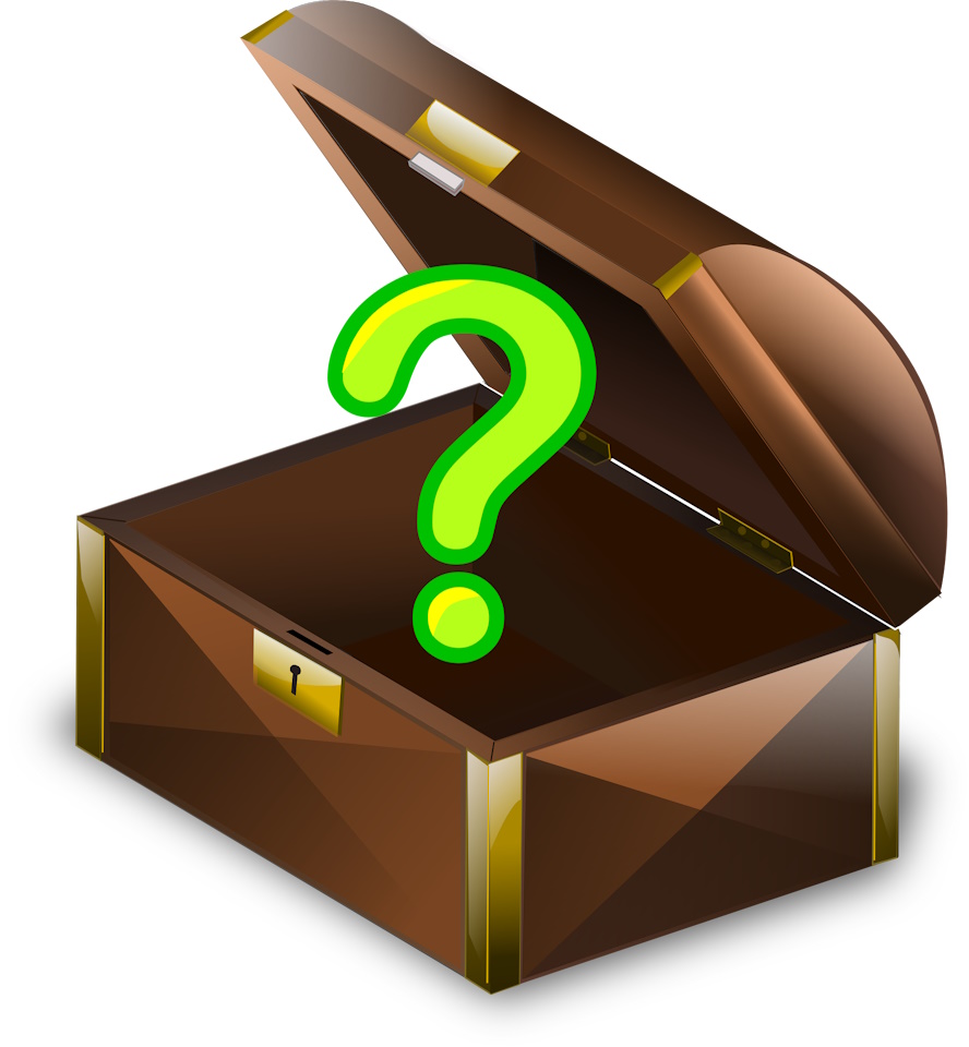 Open treasure chest with a question mark in it